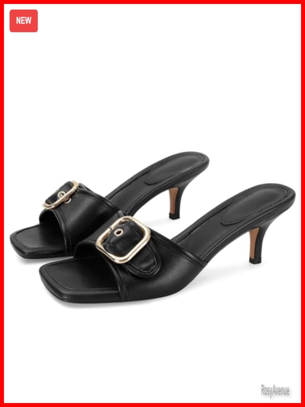Vegan Leather Square Open Toe Kitten Heel Mule Sandals Slip On Slide Dress